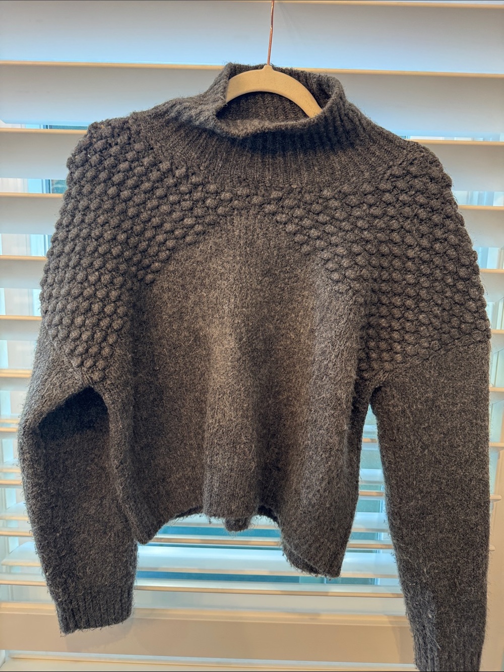 Free People Charcoal Textured Mock-Neck Sweater